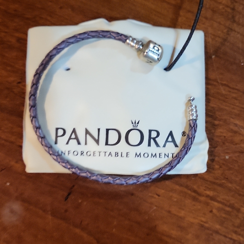 Pandora Lavender Leather Bracelet with Silver Clasp